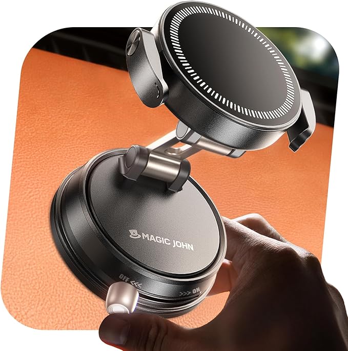 MAGIC JOHN for MagSafe Car Mount [20 N55 Magnets & Clip Arm] 360° Adjustable Magnetic Phone Holder for Car Phone Holder Mount Holders Cell Phone Holders for Your Car Accessories for iPhone 17 Promax ﻿