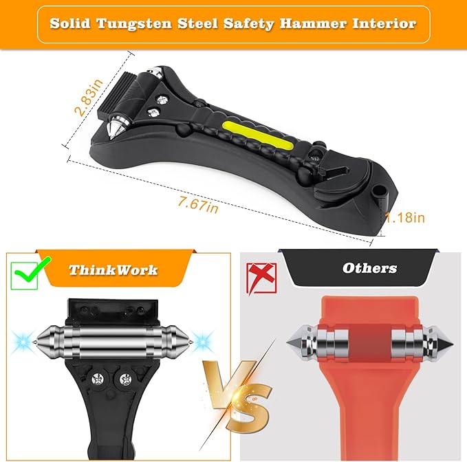 THINKWORK Car Window Breaker, Glass Breaker, Window Breaker Seatbelt Cutter, 2-in-1 Car Safety Hammer with One Second Emergency Glass Hammer, Safety Emergency Car Escape Tool for Car, Office, Home