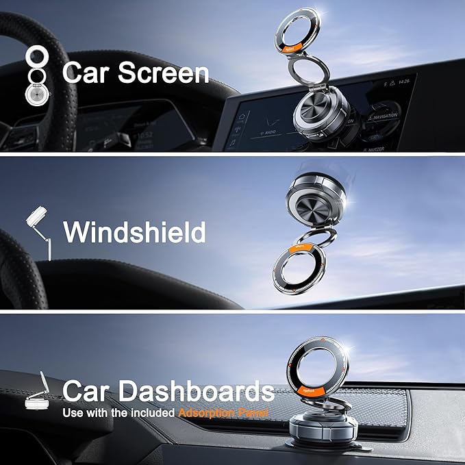 Magnetic Phone Mount, Car Phone Holder for MagSafe, Enhanced Vacuum Suction Cup, 360° Adjustable, Strong N52 Magnets, Zinc Alloy, Cell Phone Accessories for iPhone 17 16 15 14 13 Series, and Android