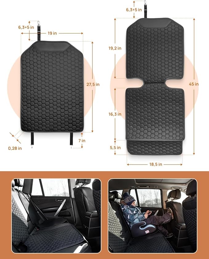 Owleys Kick Mat Back Seat Protector - Car Back Seat Cover for Kids Feet - Waterproof & Sturdy Protector for Upholstery from Dirt, Mud, Scratches and Stain (Black Set)