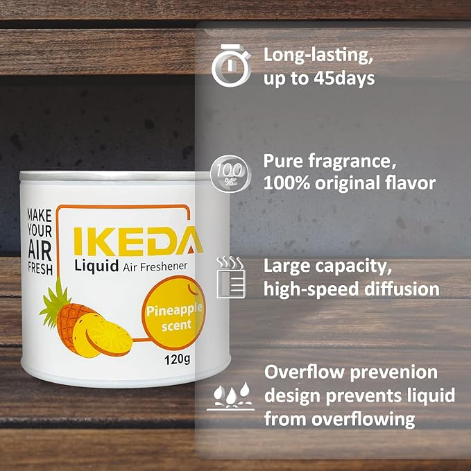 Car Air Freshener: Pineapple Scent Liquid Cans | Odor Elimination | Interior Deodorizer | 45days Long-Lasting Fragrance | Smoke Smell Remover | For Auto Home | 120g | 1 pack
