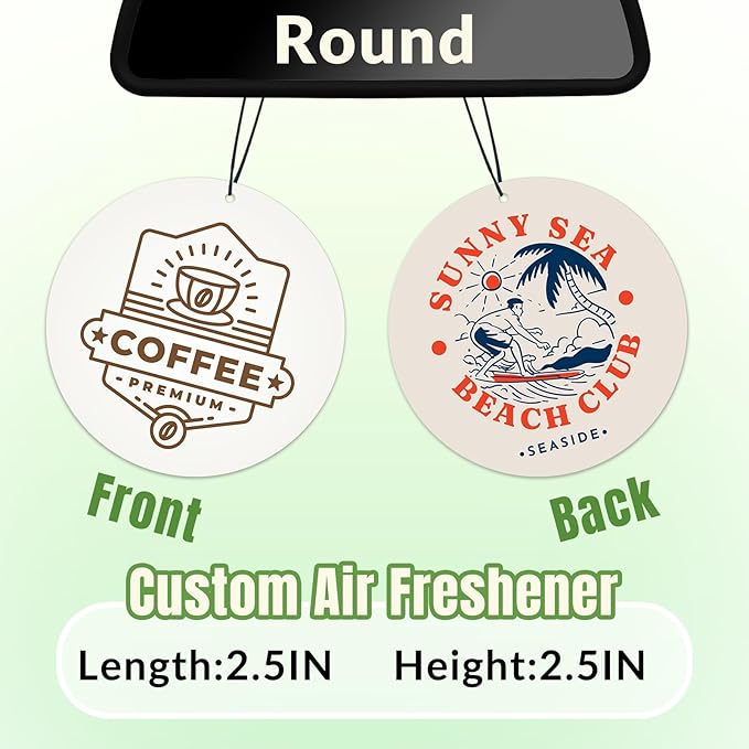 10-1000 Pcs Custom Air Fresheners with Picture - Personalized Photo Logo Text Double Sided Air Freshener Customized Bulk Gifts for Car Business Branding Events (Circle, Various)