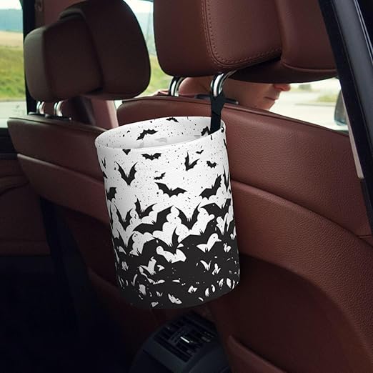 Car Trash Bag Abstract Black Bat Waterproof Trash Small Car Can Portable Collapsible Car Garbage Can Hanging for Back Seat Floor or Hanging Headrest Car Decor Road Trip Essentials