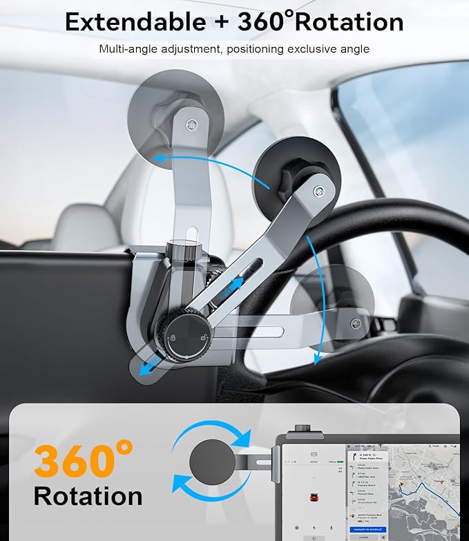 CloudValley Upgrade Phone Mount Car Holder for Tesla Model 3/ Y/Cybertruck, 【Extendable Metal Holder】 Magnetic Model Y Juniper Stand, Compatible with iPhone MagSafe 17/16/15/14/13/12,Gray