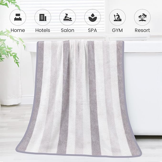 JML Bath Towels, Pack of 4, 30"x60", Large Microfiber Towel Set, Ultra Soft, Super Absorbent, Fast Drying, Perfect for Suana, Shower, Pool, Sport, Travel, Fitness, SPA,Yoga, Cabana Stripe Grey