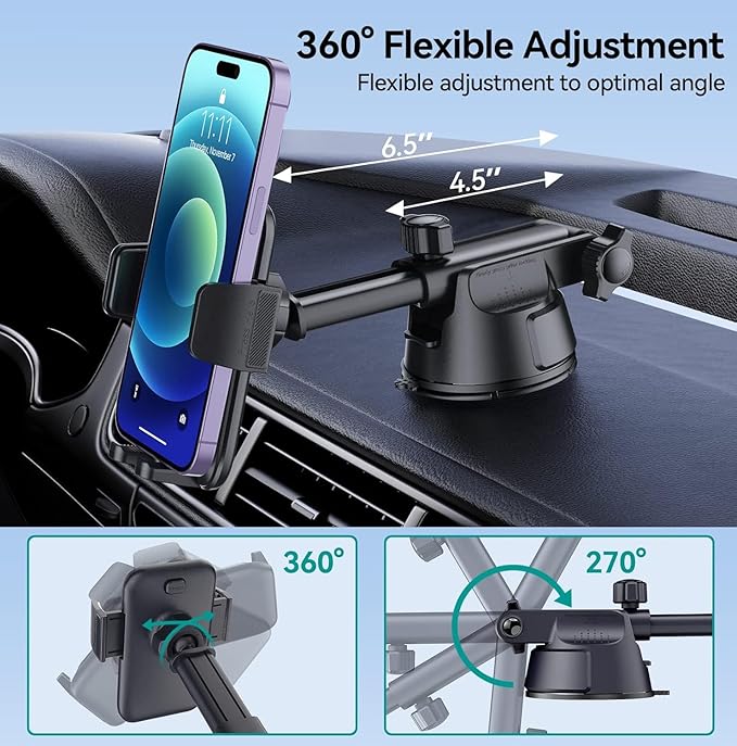 Car Phone Holder Mount, [Military-Grade Suction & Super Sturdy Base] 3 in 1 Universal Phone Mount for Car Dashboard Windshield Air Vent Dash Pad Car Mount for iPhone Android Smartphone