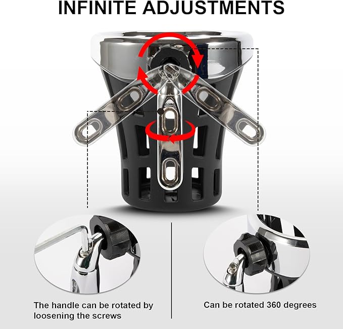 PSLER Motorcycle Drink Cup Holder Handlebar Mount Universal for Dyna Fat Bob Touring Road Glide Street Electra Glide Softail 1996-up Goldwing GL1800 2018-up (Chrome, 105mm)
