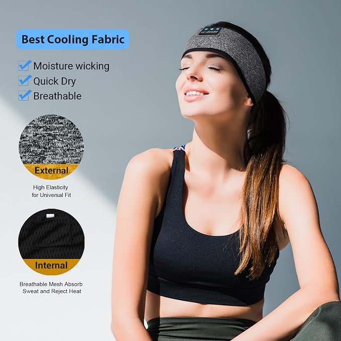 LC-dolida Sleep Headphones Headband Bluetooth 5.4, Sports Headband Earphones Wireless with Speaker Microphone USB C for Sleeping Gift Workout Jogging Yoga Insomnia Travel Meditation, Ash Grey
