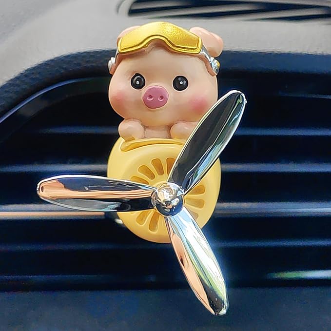 Cute Car Air Freshener for Women/Men, Pilot Car Vent Clips Creative Automotive Fragrance Air Diffuser, Outlet Flower Fan Automotive Decoration Interior Accessories (Pilot Pig)