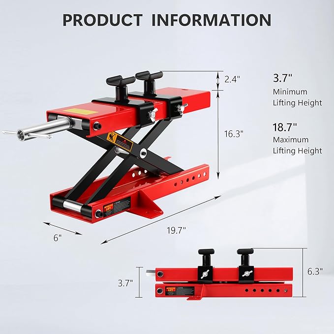 Motorcycle Scissor Lift Jack 1100LBS, Heavy Duty Bike Lift with Safety Lock Pin & Non-Slip Saddle, 3.7"-18.7" Lift Range for Cruisers, ATVs, Dirt Bikes - Compact & Stable Garage Repair Tool