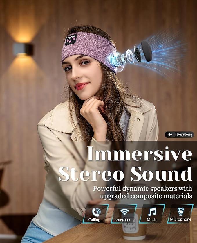 Perytong Sleep Headphones Wireless, Bluetooth Sports Headband Headphones with Ultra-Thin HD Stereo Speakers Perfect for Sleeping,Workout,Jogging,Yoga,Insomnia, Air Travel, Meditation (Purple)