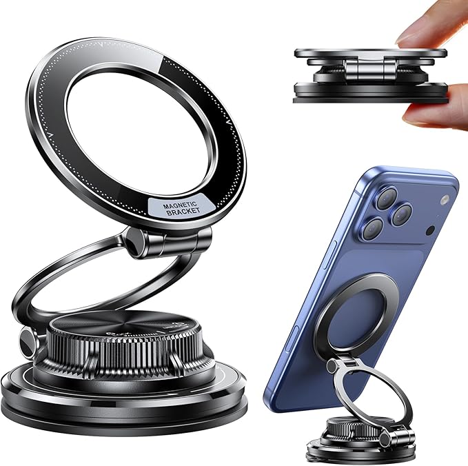 Ultra-Thin Vacuum Gel Magnetic Phone Holder for Car, [95LBS Max Suction] 360° Adjustable [All Zinc-Alloy] Cell Phone Car Mount for MagSafe, Fit for iPhone 17 Pro Max/16/15/14/13/12 & Android