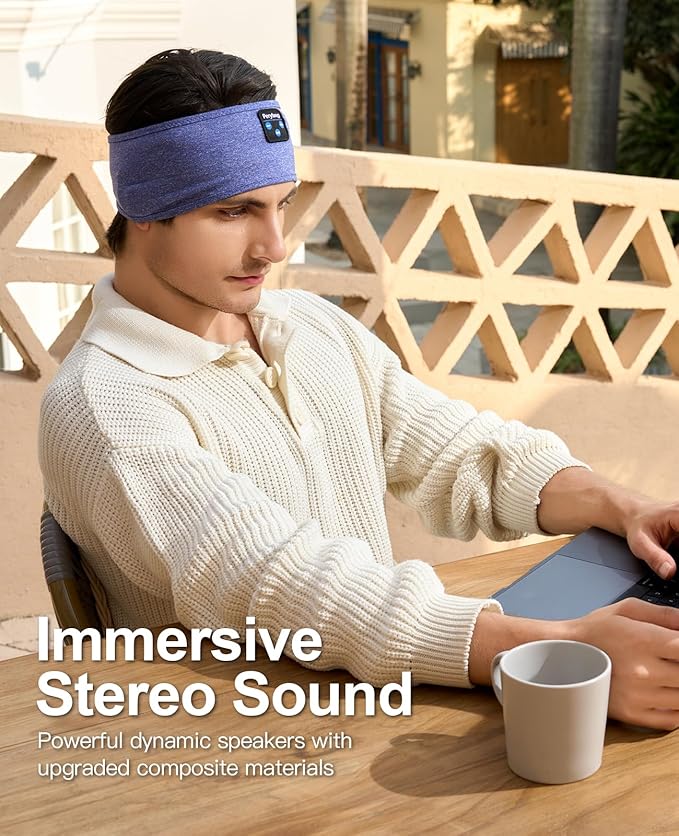 Perytong Sleep Headphones Wireless, Bluetooth Sports Headband Headphones with Ultra-Thin HD Stereo Speakers Perfect for Sleeping,Workout,Jogging,Yoga,Insomnia, Air Travel, Meditation (SkyBlue)