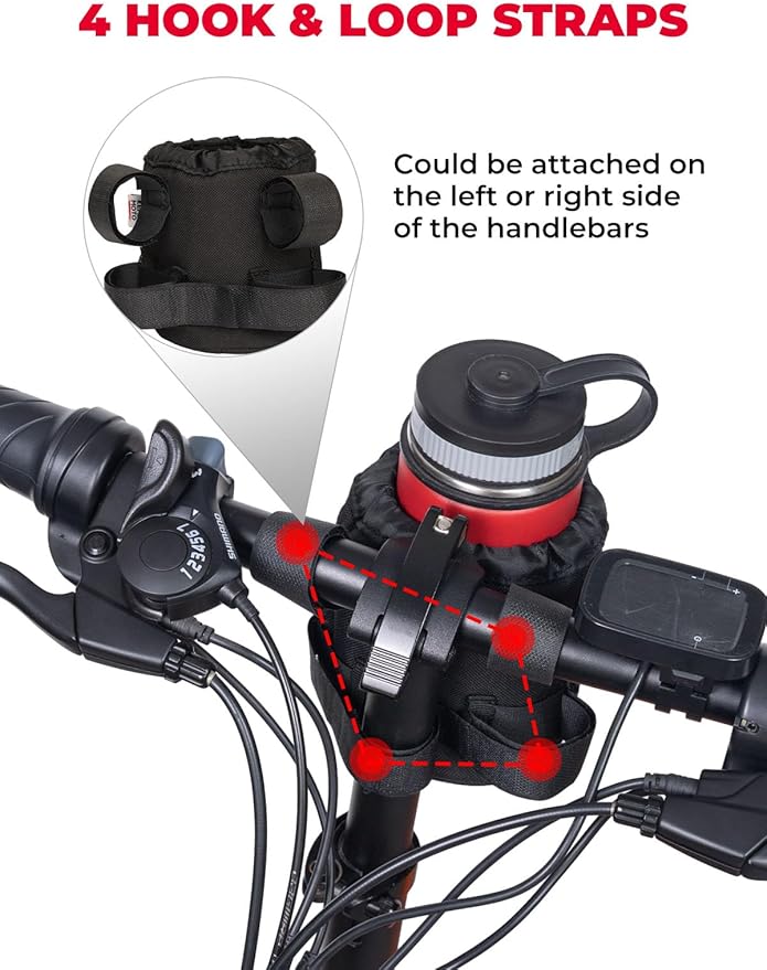KEMIMOTO Bike Cup Holder, Bike Water Bottle Holder Bicycle Handlebar Drink Holder with Mesh Pockets Phone Bag, Universal Compatible with Road Bike MTB E-Bike Cruiser Scooter Wheelchair