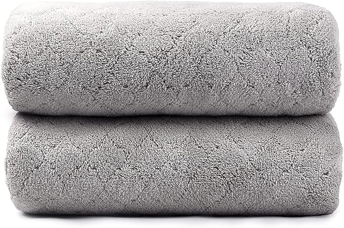JML Microfiber Bath Towels, Oversized, Ultra Soft, Super Absorbent and Fast Drying, No Fading and Multipurpose Use for Sports, Travel, Fitness, SPA and Yoga (Coral Fleece - Grey, 30 in x 60 in)