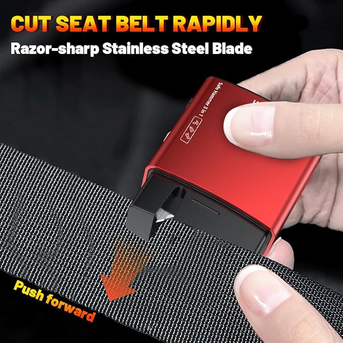 Upgraded Safe Hammer Glass Breaker Under Water, 3 in 1 Car Hammer Seatbelt Cutter Window Breaker Emergency Escape Tool, with Flashlight, Glass Breaker for New Cars (2 Pack Red)