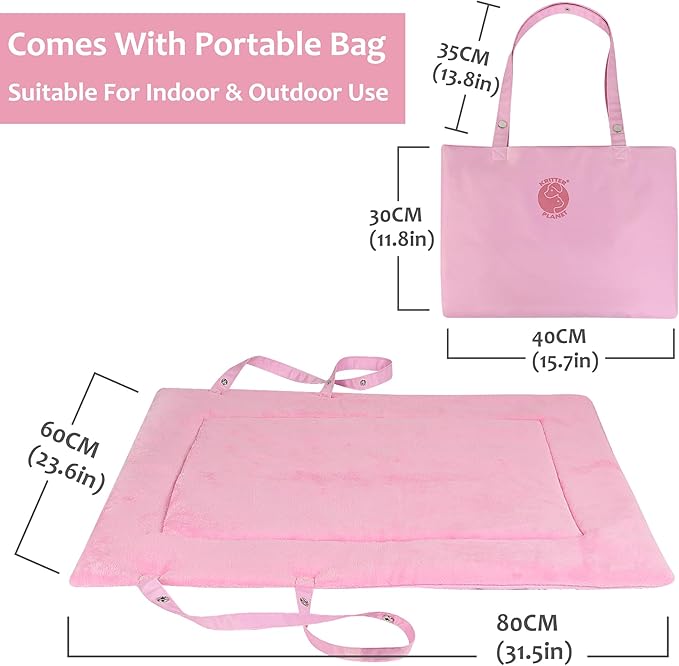 Catalonia Classic Waterproof Dog Mat, Portable Reversible Pet Travel Mat, Pet Cushion Pad with Handle for Small Medium Dogs Cats, Indoor or Outdoor, 80 x 60 cm, Pink