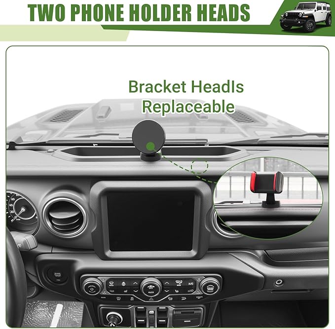 Magnetic Phone Mount Holder for 2018-2023 Jeep Wrangler JL JLU & 2020-2023 Gladiator JT Magnet Dash Cell Phone Cradles Adjustable Phone Stand Accessories for Jeep JL/JT(Not for 4XE/JK/2024+)
