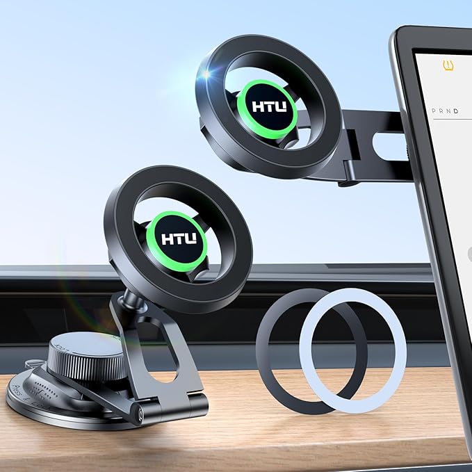 HTU 2026 Upgraded Car Phone Holder for Magsafe Magnetic Car Phone Mount [360° Adjustable 99LBS Ultra Suction] Cell Phone Holders for Tesla Cars/Gym/Mirror Mount for iPhone & Android (Black)