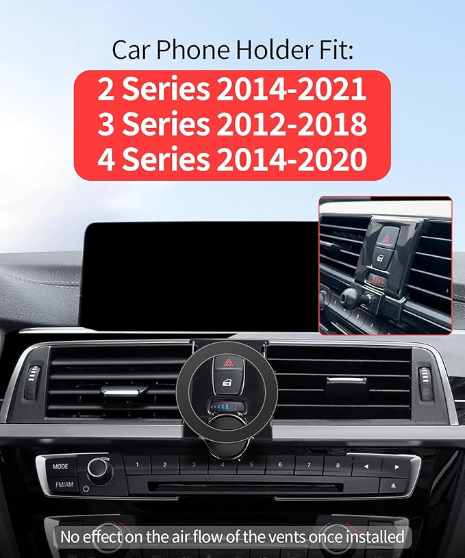 Car Phone Holder for 2014-2021 BMW 2 Series/2012-2018 BMW 3 Series/2014-2020 BMW 4 Series Accessories, 360° Rotation Phone Mount Compatible with MagSafe