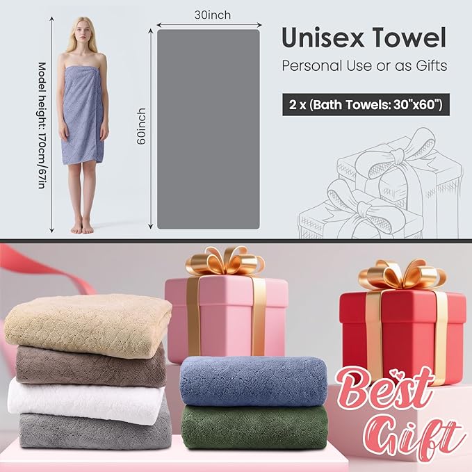 JML Microfiber Bath Towels, Ultra Soft, Super Absorbent, Fast Drying, No Fading, Large Body Towel Set for Shower, Gym, Suana, Sport, Travel, Fitness, SPA,Yoga (Coral Fleece Blue, 30 in x 60 in)