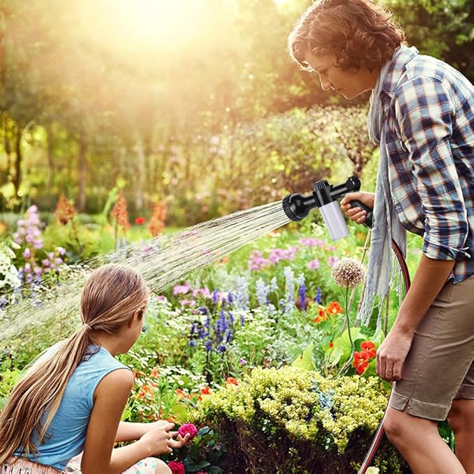 Garden Hose Nozzle, High Pressure Hose Spray Nozzle 8 Way Spray Pattern One-Touch Sprayer for Watering Plants, Lawn, Patio, Car Wash, Cleaning，Showering Pet