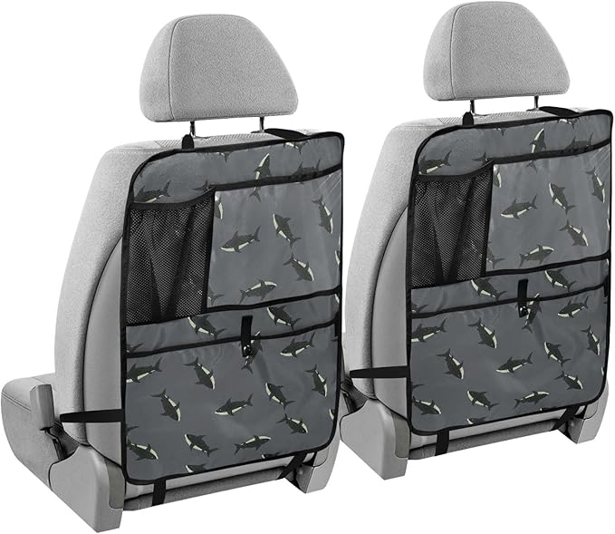 1 Pack Backseat Car Organizer with Storage Pockets Seat Back Organizers for Kids Kick Mats Backseat Protector Automotive Black Shark