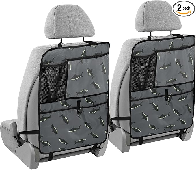 2 Pack Backseat Car Organizer with Storage Pockets Seat Back Organizers for Kids Kick Mats Backseat Protector Automotive Black Shark