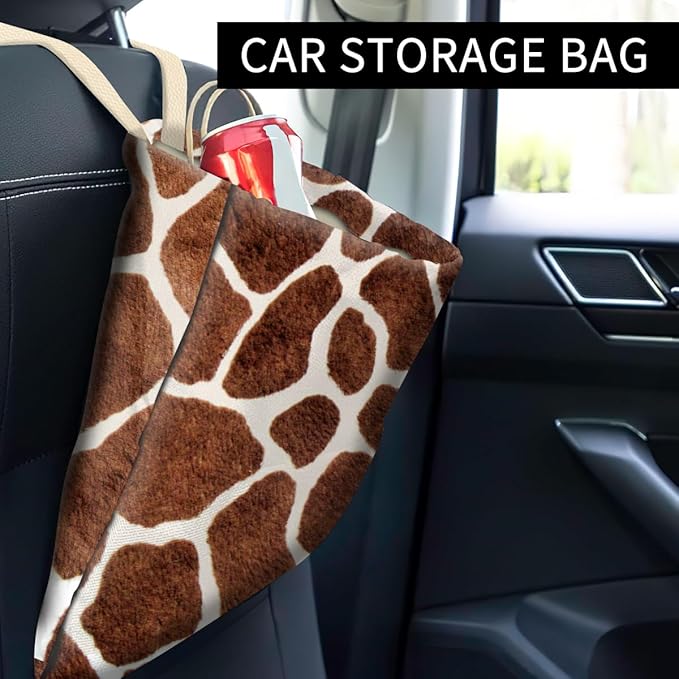 Car Trash Can, Cute Car Trash Bag, Hanging Car Organizer and Storage Bag, Trash Bin for Car Accessories, Vehicle, Travelling, Camping Giraffe Skin Print