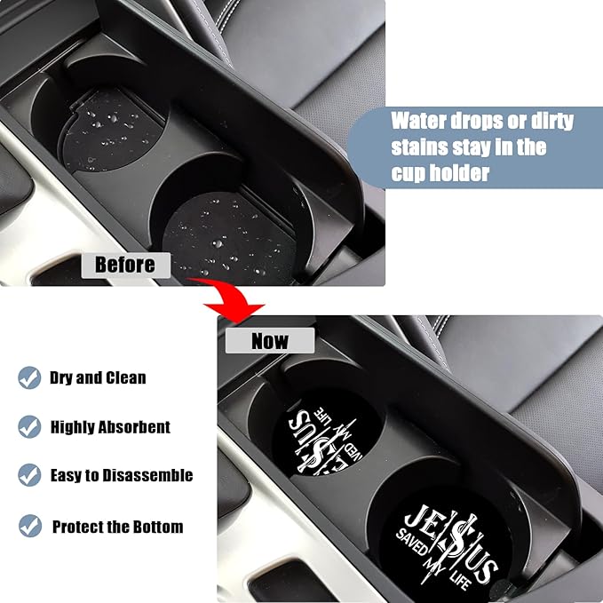 Christian Religion Cup Holders Car Coasters - Jesus Saved My Life Absorbent Ceramic Coaster, Drink Cup Holder Coasters, Auto Accessories for Women & Men, Pack of 2