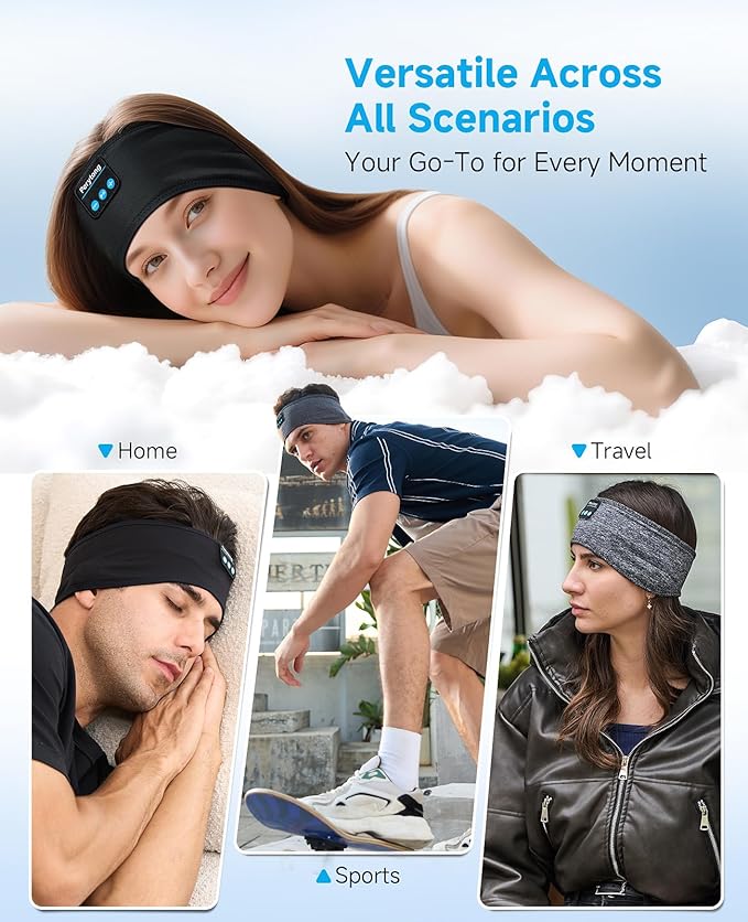 Perytong Sleep Headphones Wireless, Bluetooth Sports Headband Headphones with Ultra-Thin HD Stereo Speakers Perfect for Sleeping,Workout,Jogging,Yoga,Insomnia, Air Travel, Meditation (Black)