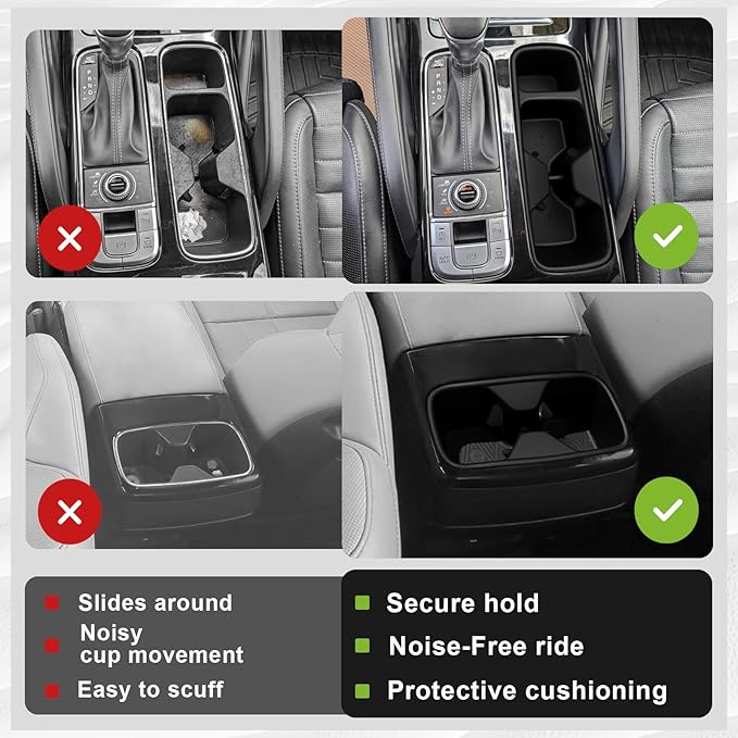 Muslogy Center Console Cup Holder Inserts Compatible with Kia Telluride 2020-2024 2025 Accessories Middle Console Front and Rear Drink Stopper Non-Slip TPE Organizer Cup Holder Replacement 2PCS Set