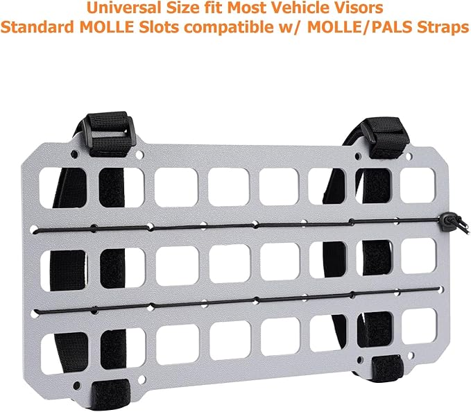 TACNEX Vehicle Rigid MOLLE Panel for Car Visor Organizer EDC Pouch Tool Holster Bag Holder Tactical Gear Rack Truck Equipment Mount Plate Modular Storage Shelf Auto Interior Accessories Light Grey