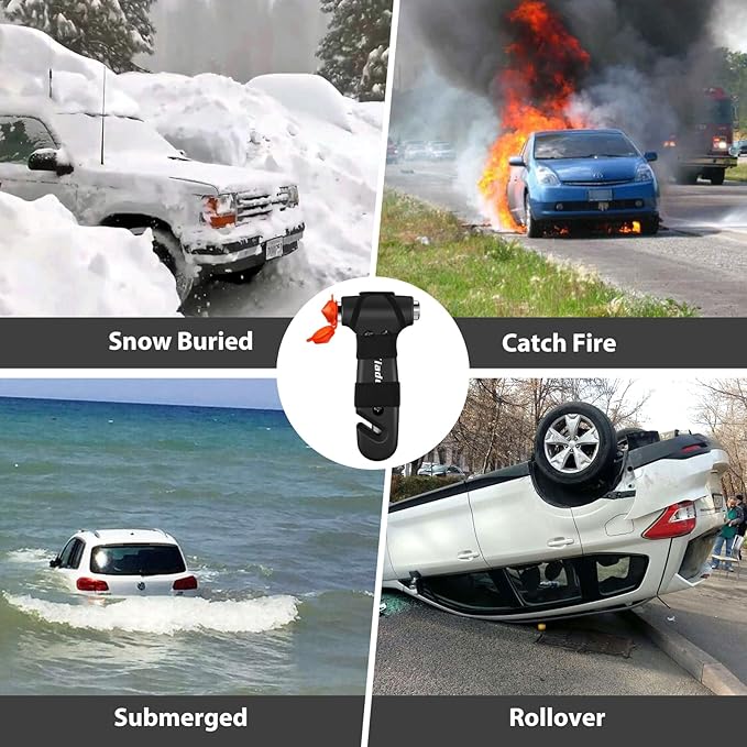 Car Safety Hammer, 3-in-1 Emergency Escape Tool with Window Breaker and Seat Belt Cutter, Safety Emergency Car Escape Tool for Car, Matte Black