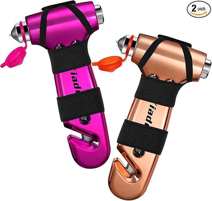 Window Breaker, 3-in-1 Emergency Escape Tool with seat Belt Cutter and Glass Breaker, Safety Emergency Car Escape Tool for Car, Electroplating Pink+Gold