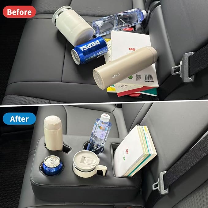 Xaido Car Back Seat Cup Holder, PU Leather Couch Sofa Bed Cup Holder Expander Tray, Boat Tray, Organizer for Trucks, Minivans, SUVs, RVs, Vehicles, Holds Drinks, Snacks, Cell Mobile Phone