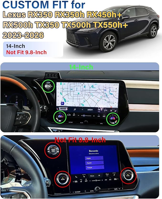 Phone Holder for Lexus RX350 RX350h RX450h+ RX500h TX350 TX500h TX550h+ 2023 2024 2025 2026 Accessories 14-Inch Screen, Automobile Cradles Phone Mount, Phone Base Not Block Air Vent(Not Fit 9.8-Inch)