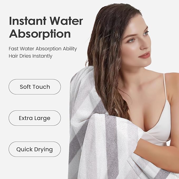 JML Bath Towels, Pack of 4, 30"x60", Large Microfiber Towel Set, Ultra Soft, Super Absorbent, Fast Drying, Perfect for Suana, Shower, Pool, Sport, Travel, Fitness, SPA,Yoga, Cabana Stripe Grey