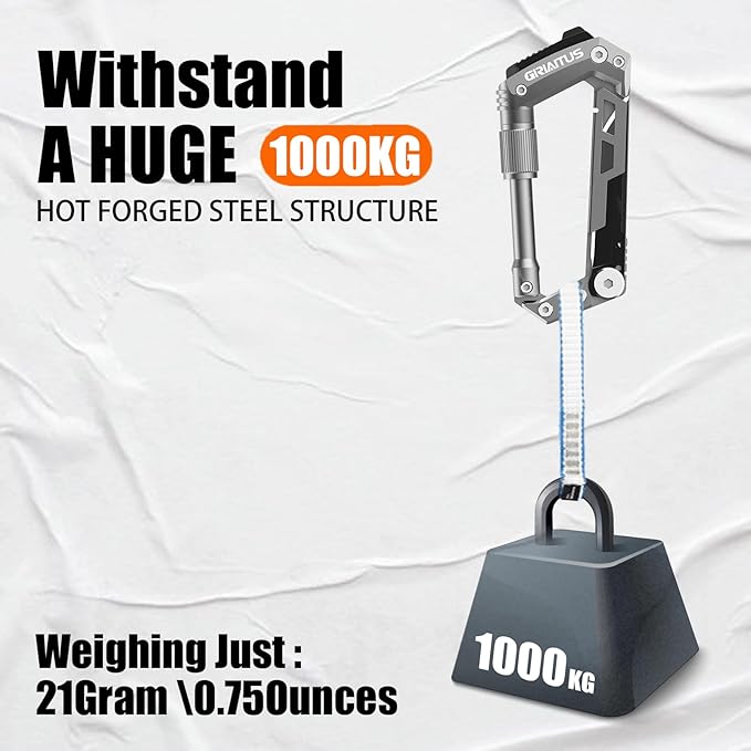 Carabiner Multitool with Pocket Knives, 8-in-1 EDC Carabiners, Serrated Knife, Rope Cutter, Screwdriver, Can Bottle Opener, Ruler, Folding Knife for Camping Hiking, Gifts for Men (Grey)