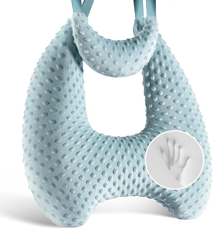 Memory Foam Kids Travel Pillow, Car Pillow for Kids, H-Shape Car Pillows for Sleeping, Removable Pillowcase, Adjustable, Velvet Dots, Blue