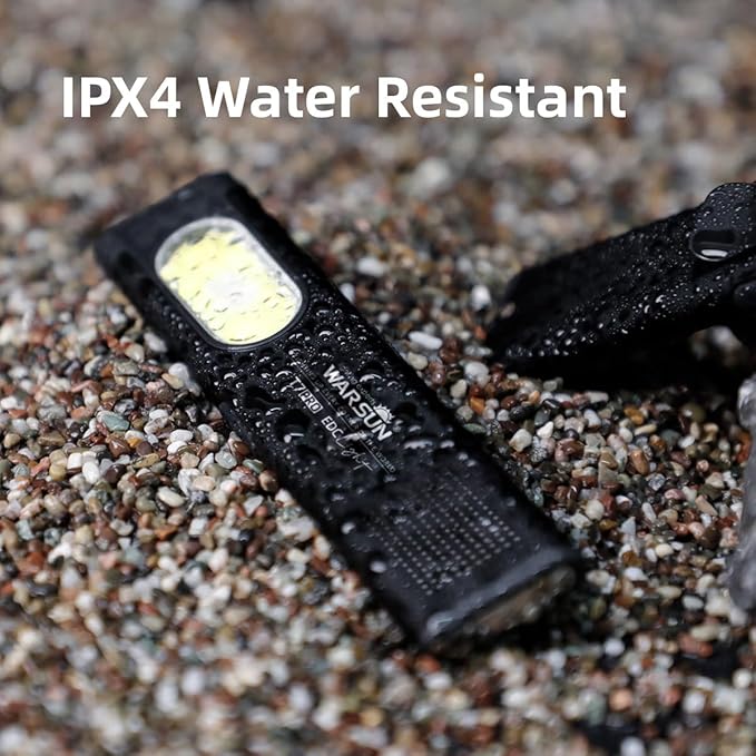 WARSUN Compact Multi-Mode Pocket LED Flashlight - 675LM, USB-C Rechargeable, IPX4, Dual Material, Red/Blue Strobe, for Everyday Carry & Travel