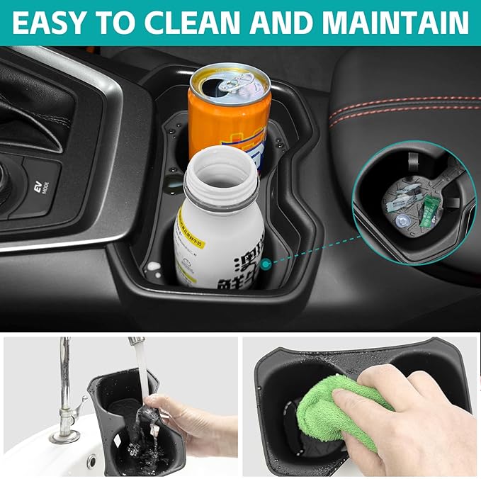 Cup Holder Organizer Compatible with 2019 2020 2021 Toyota RAV4 Accessories, Noise-Free Water & Dust Proof TPE Insert Center Console Drink Holder Protector for 2019-2021 RAV 4 Accessories