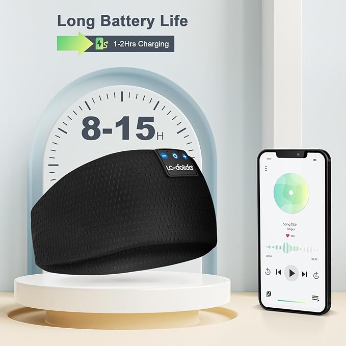 LC-dolida Sleep Headphones Headband Bluetooth 5.4, Headband Earphones Wireless with USB C Charge Port, Sleep Mask for Sleeping, Sports, Gifts, Workout, Jogging, Yoga, Insomnia, Air Travel, Meditation