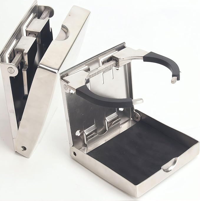 1-Pack Adjustable Stainless Steel Boat Cup Holder | Marine-Grade Foldable Drink Holder with Silicone Grip | Fits 2.625"-3.5" Cups, for Boat, RV, Car & Yacht