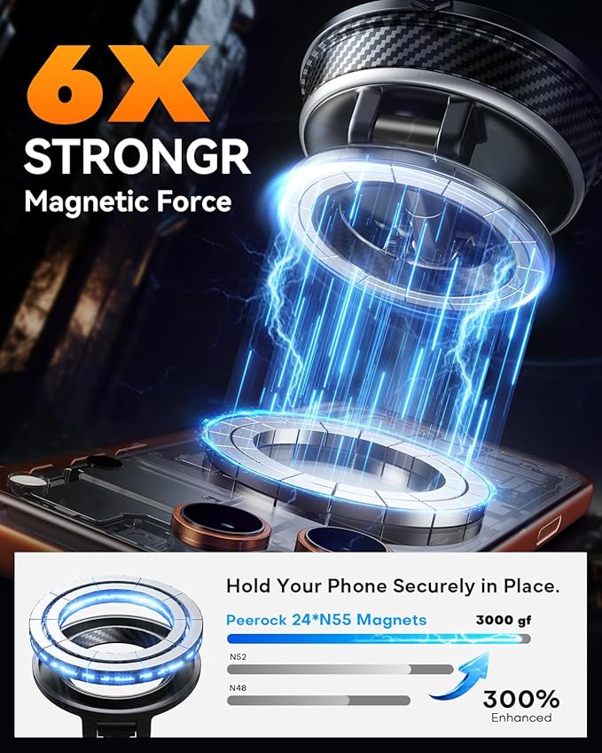 Car Phone Holder for Magsafe Car Mount [108+LBS Strongest Suction & 3000gf Magnetic] Vacuum Magnetic Phone Holders for Your Car 360° Adjustable Carbon Fiber Car Phone Mount for iPhone & Android Grey