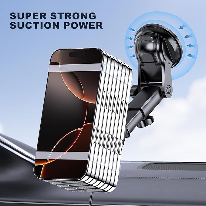 MOKPR Only for iPhone Magsafe Car Mount Charger, Magnetic Phone Holder for Your Car Charger Dash Windshield Vent Magnetic Wireless Car Charger Mount for iPhone 17 16 15 14 13 12