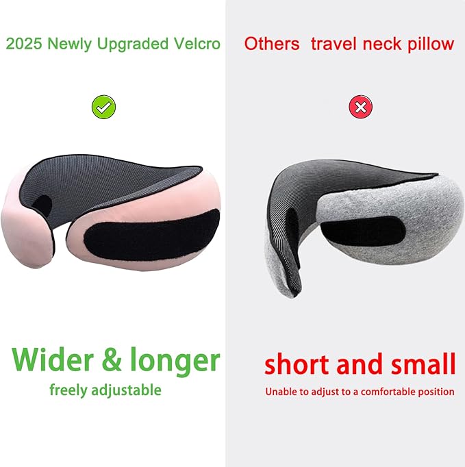 Neck Pillow for Traveling, Travel Neck Pillow for Airplanes, 100% Pure Memory Foam, 360° Support Stowable Pillows for Sleeping, Breathable & Washable Cover, Compact for Travel, Car & Office (Pink)
