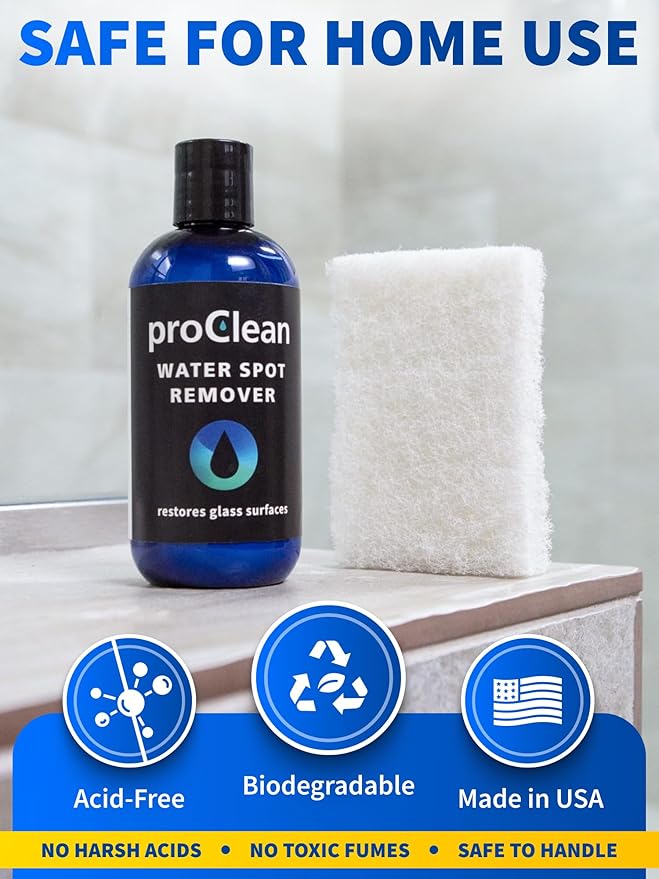 GlasWeld ProClean Hard Water Stain Remover for Glass & Metal – Non-Acid Mineral Deposit & Water Spot Remover for Cars & Shower Glass Cleaner - Removes Hard Spots from Windows – with Applicator Pad