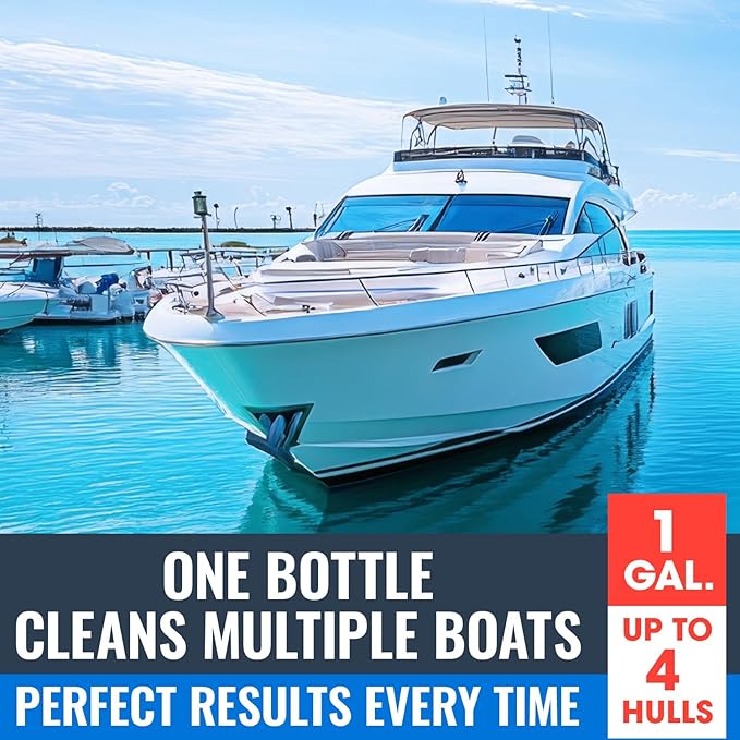 [1 Galllon] Instant Boat Hull Cleaner - Made in USA - Powerful Dual Acid Formula Easily Removes Scum Lines, Rust Stains, Hard Waterlines, & More from Fiberglass, Gelcoat & Painted Boat Surfaces