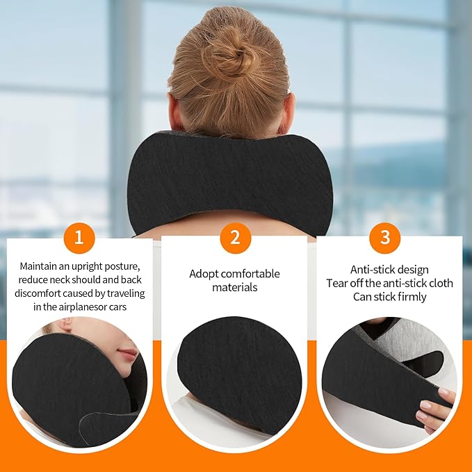 Travel Neck Pillow for Airplane – Memory Foam 360° Support Compact Design Ergonomic Flight Pillow for Sleeping & Neck Support Portable Travel Pillows for Adults, Car, Office Home (Black)